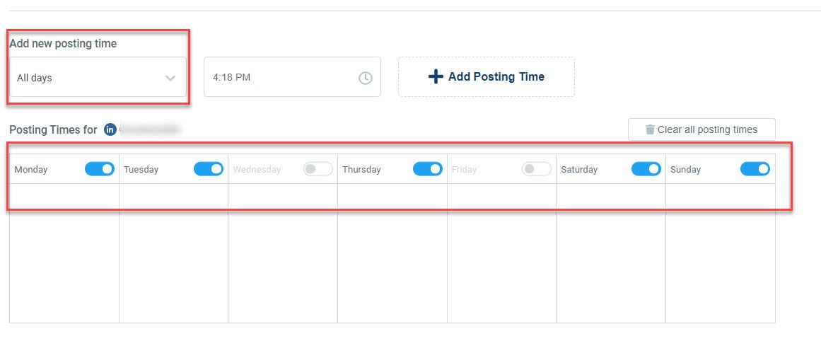 If you have selected articles in bulk to auto post on LinkedIn advanced queue settings will help you to set a timeline for them.