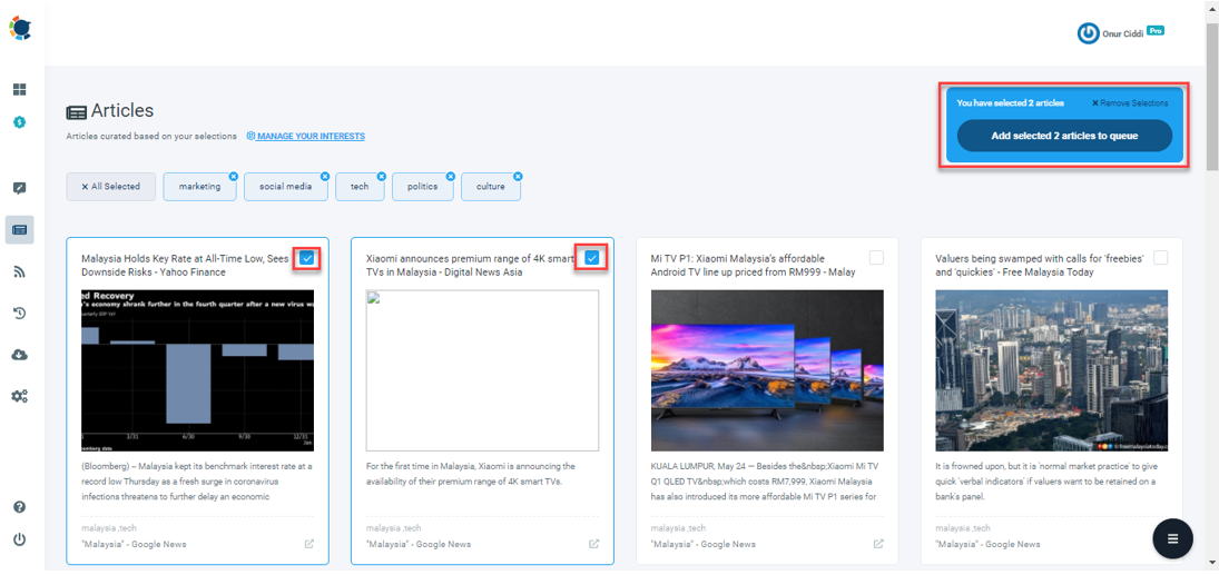 Add you favorite articles to your queue and forget about them!
