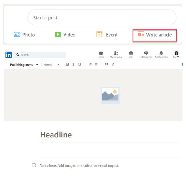 LinkedIn offers a simple interface to write LinkedIn articles.