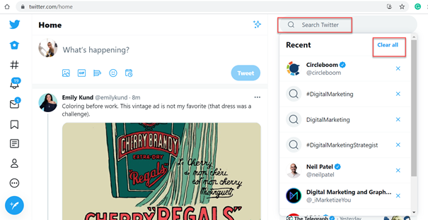 Clear Twitter search history