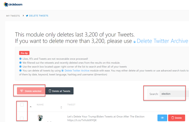 Filter and delete your tweets.