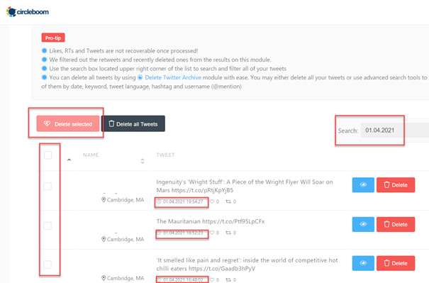 Delete all tweets by date