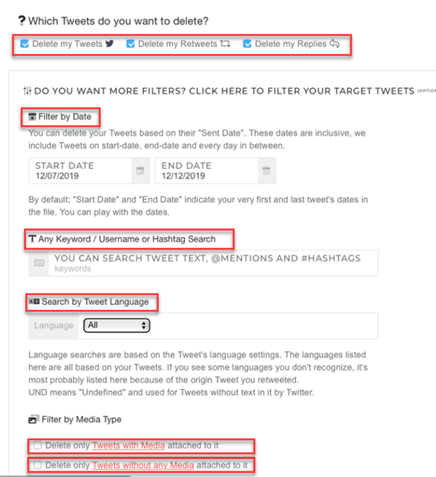 Filter your tweets, retweets, and likes.