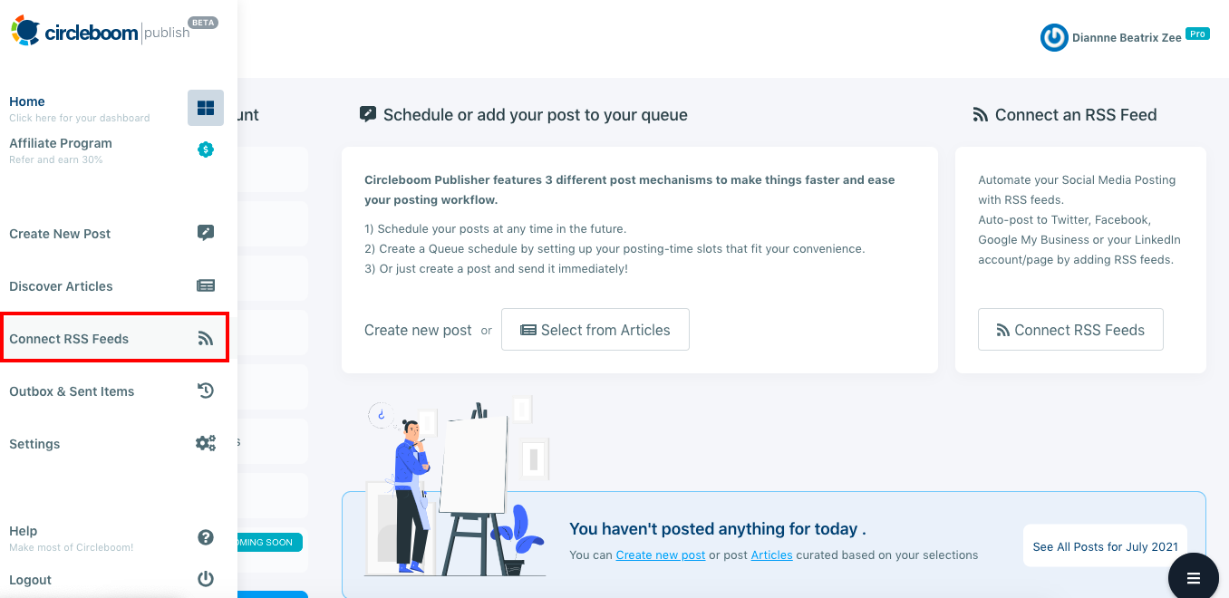 With Circleboom Publish, you can auto post RSS to your social media accounts through a single dashboard.