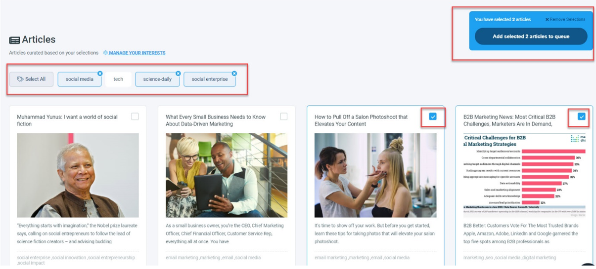 Circleboom Article Curator dashboard