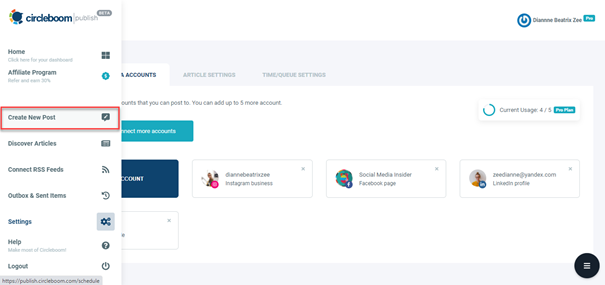 After syncing your Twitter account, go straight to Create a New Post tab.