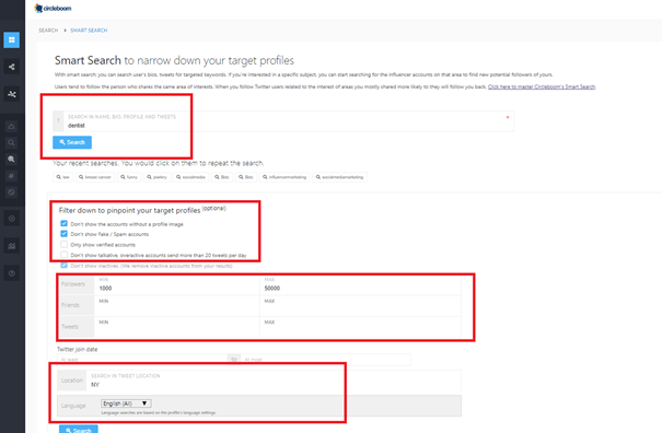 Circleboom Twitter smart search helps you find your target audience while eliminating bots and fake accounts