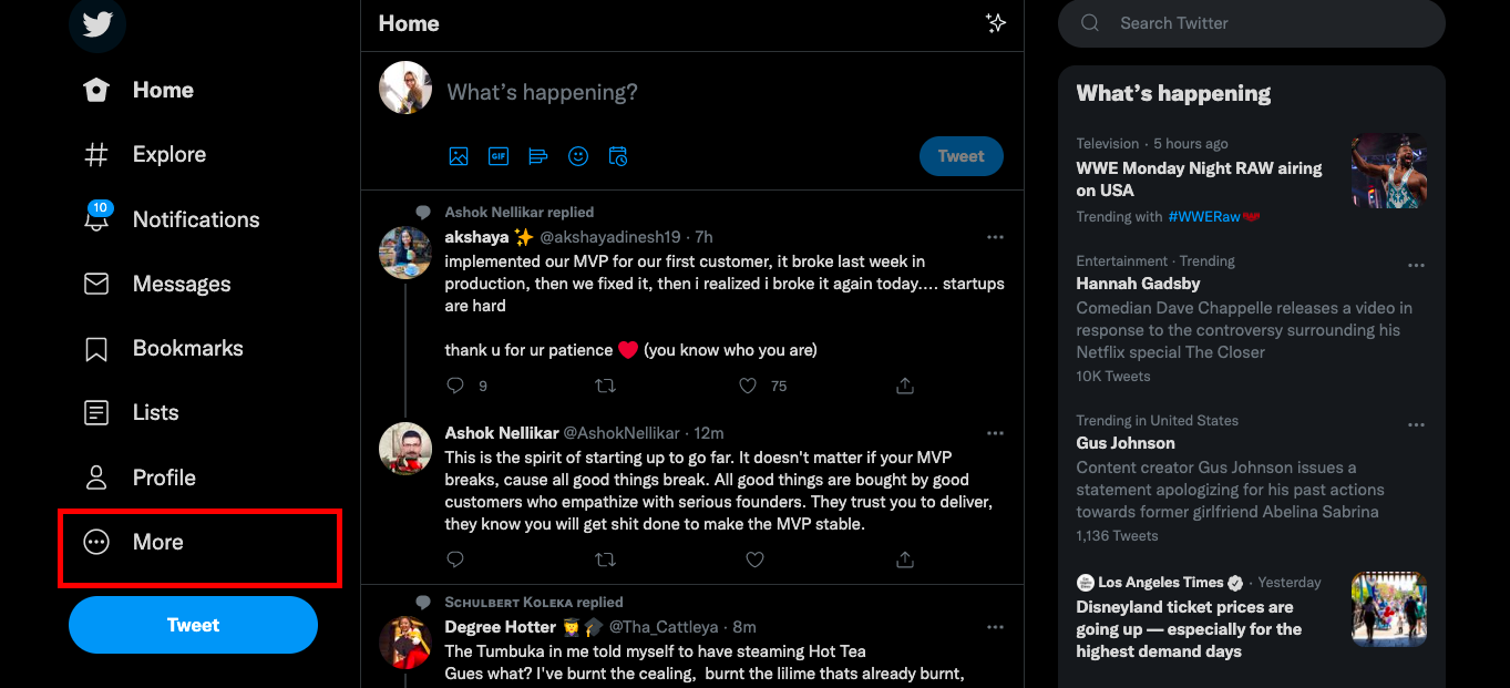 Click on "More" on Twitter.