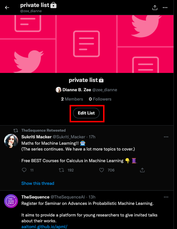 Here, you can also change the name of your Twitter List and give a brief description.