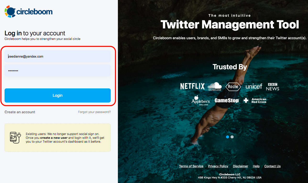 Log in to Circleboom's Twitter management tool
