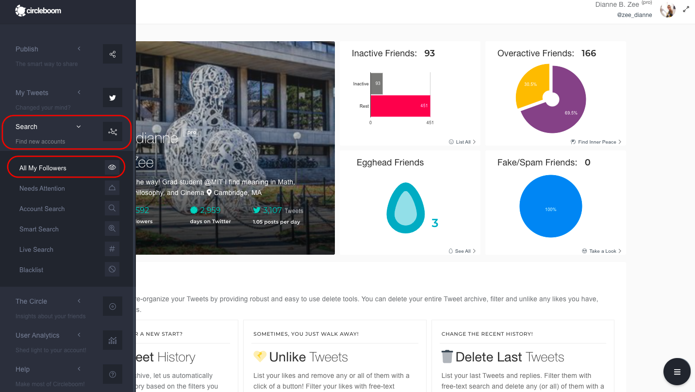 search section on Circleboom Twitter