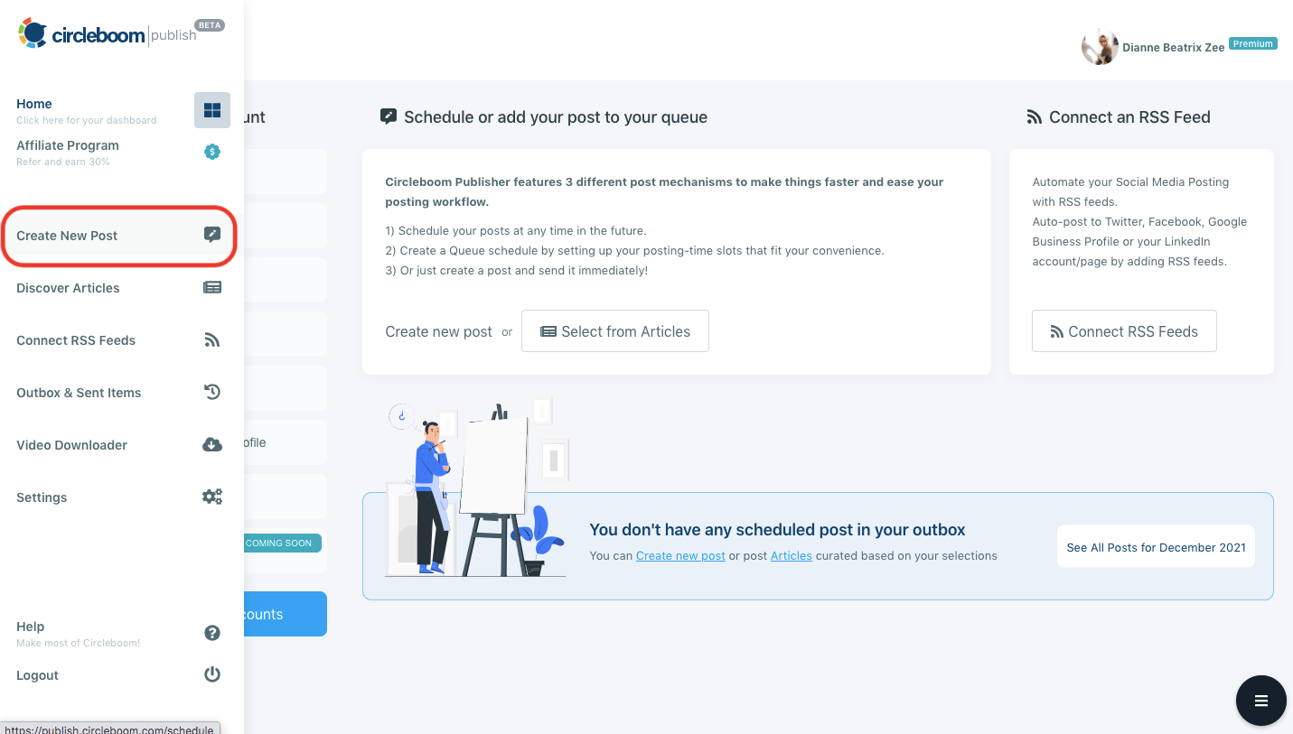 create new posts on Circleboom Publish tool