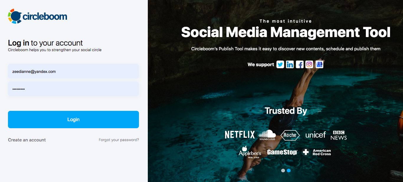 Log in to your account on Circleboom Publish