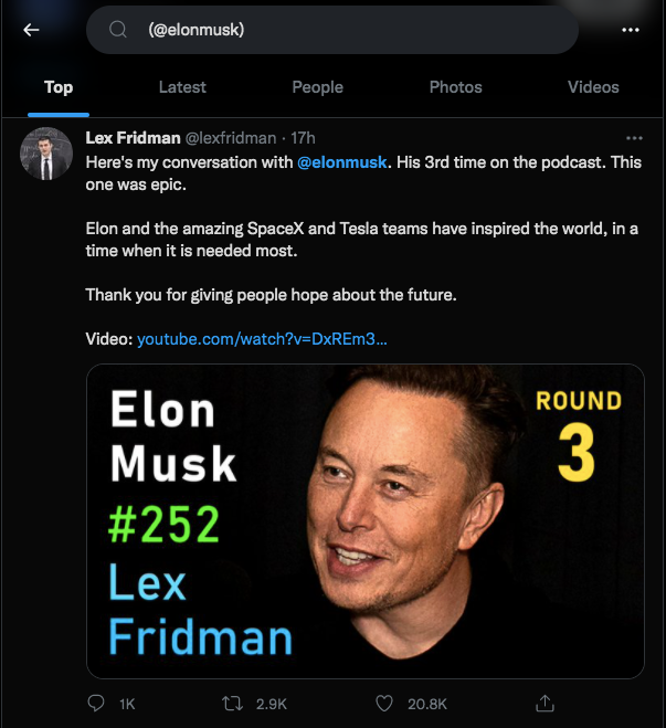 tweets mention an account