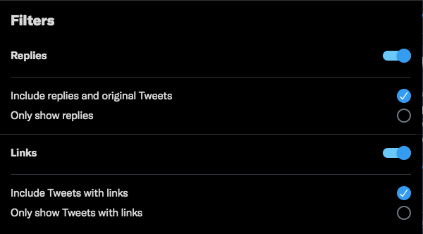 filters part in the advanced search