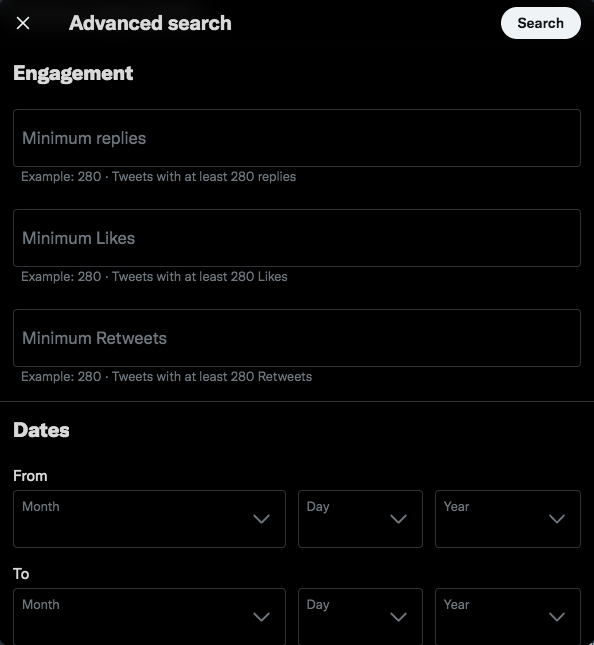engagement and dates part in advanced search