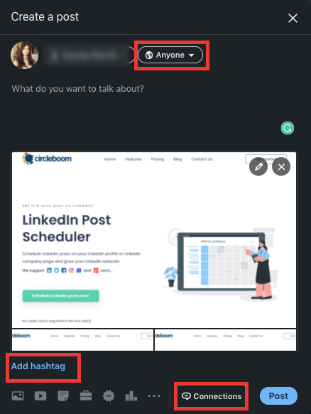 Once you are ready, click the blue "post" button at the bottom right corner.