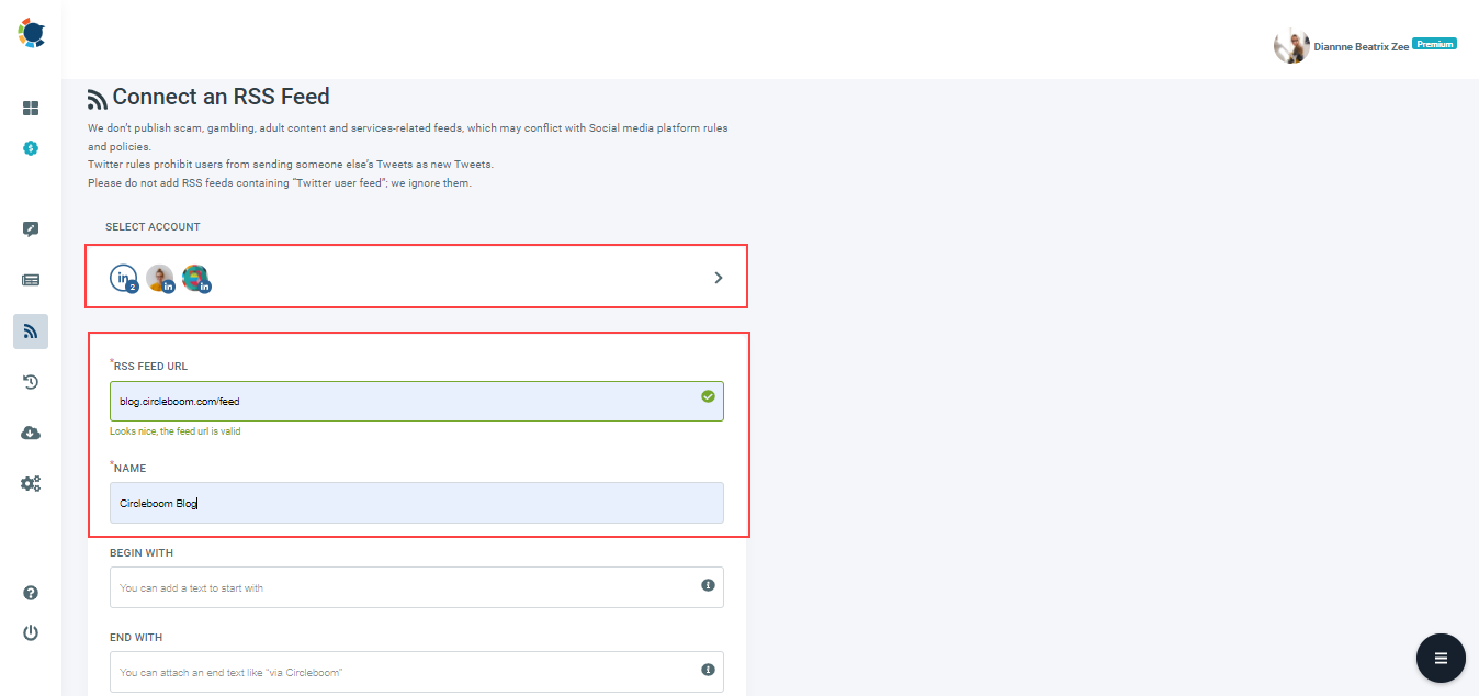 Post RSS Feeds to your multiple social media accounts