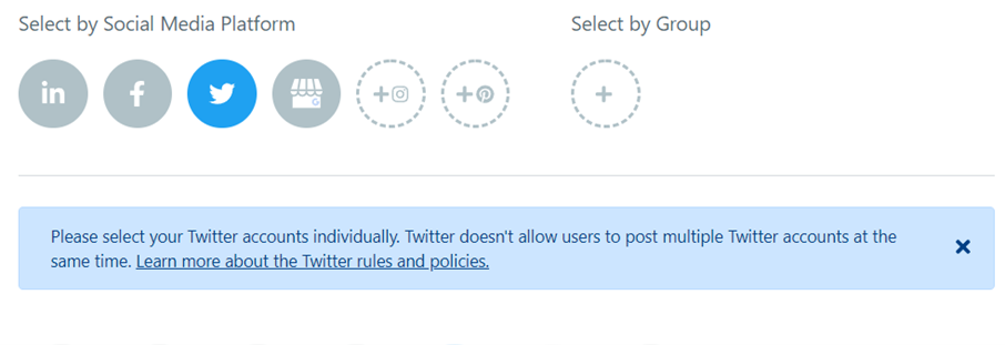 Account selection in “create new post” panel