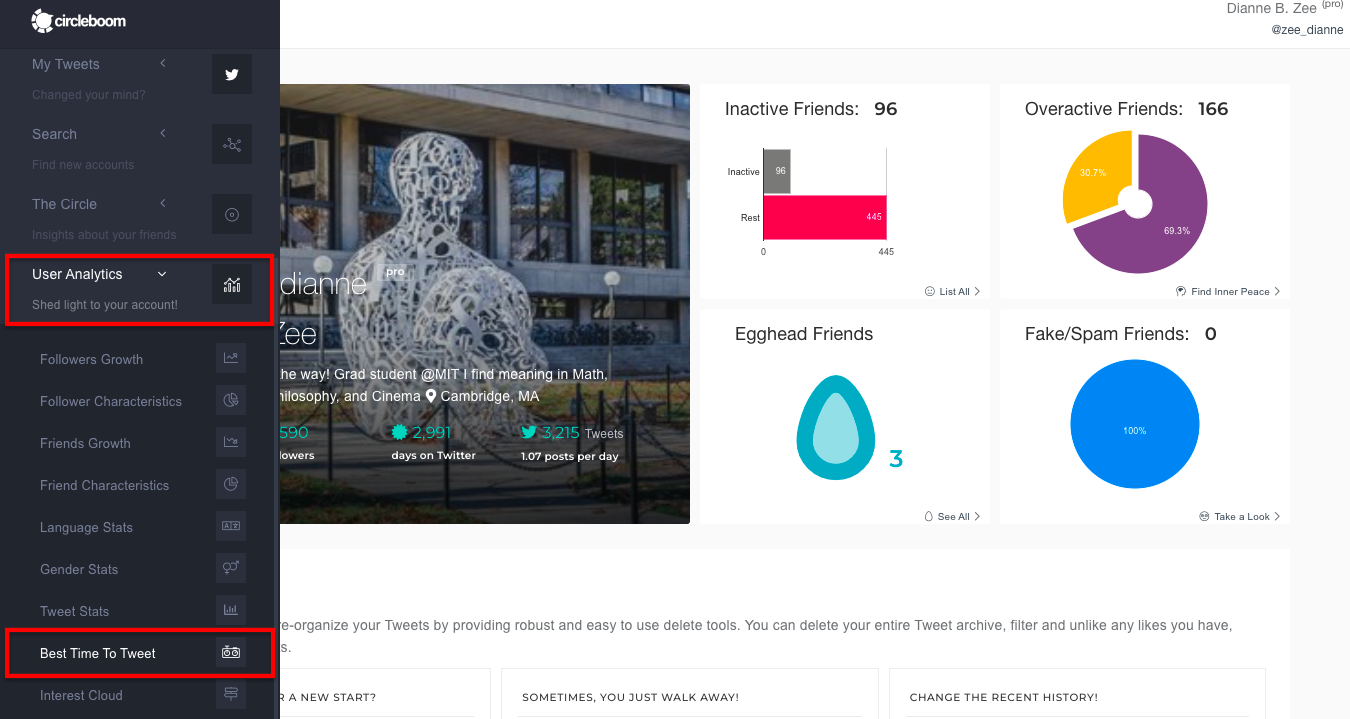 Click on the "Best Time to Tweet" to see data.