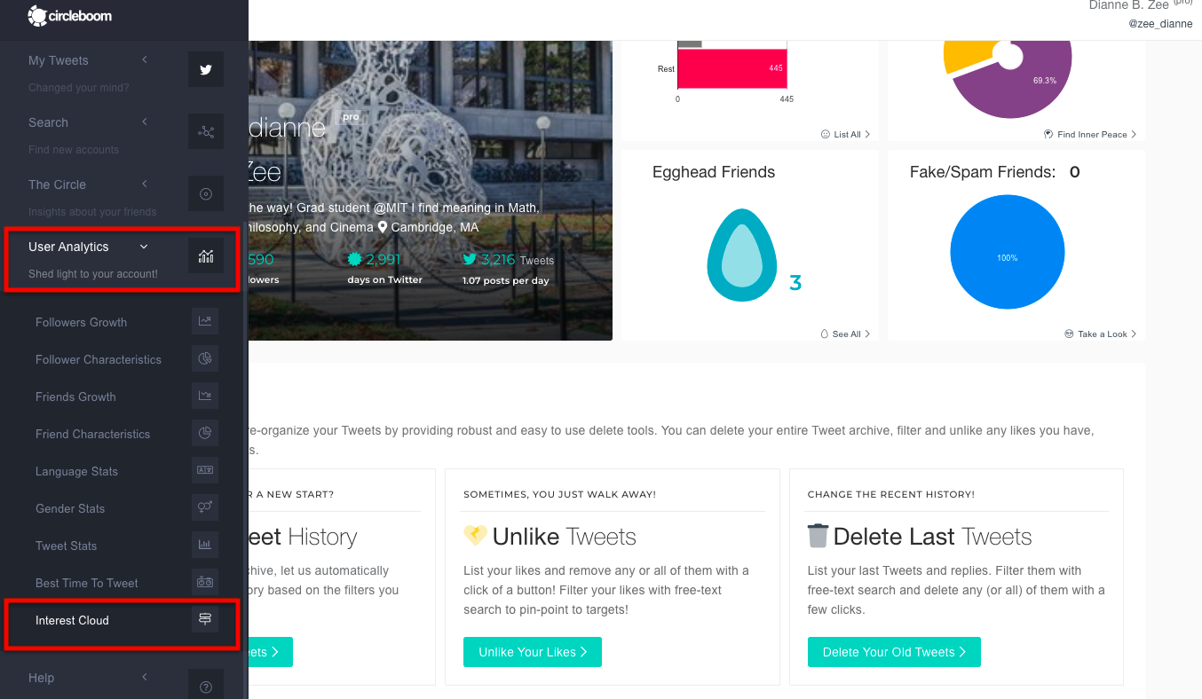 Click on the "Interest Cloud" to see what your network is interested in.