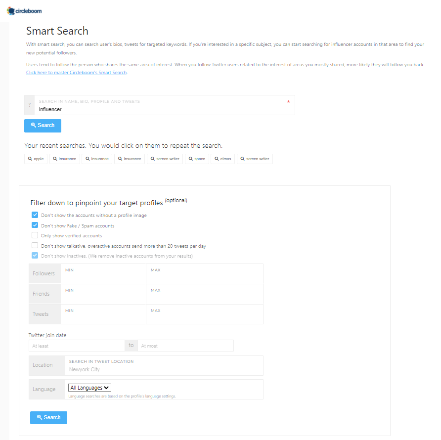 Search Twitter accounts through Circleboom Twitter!