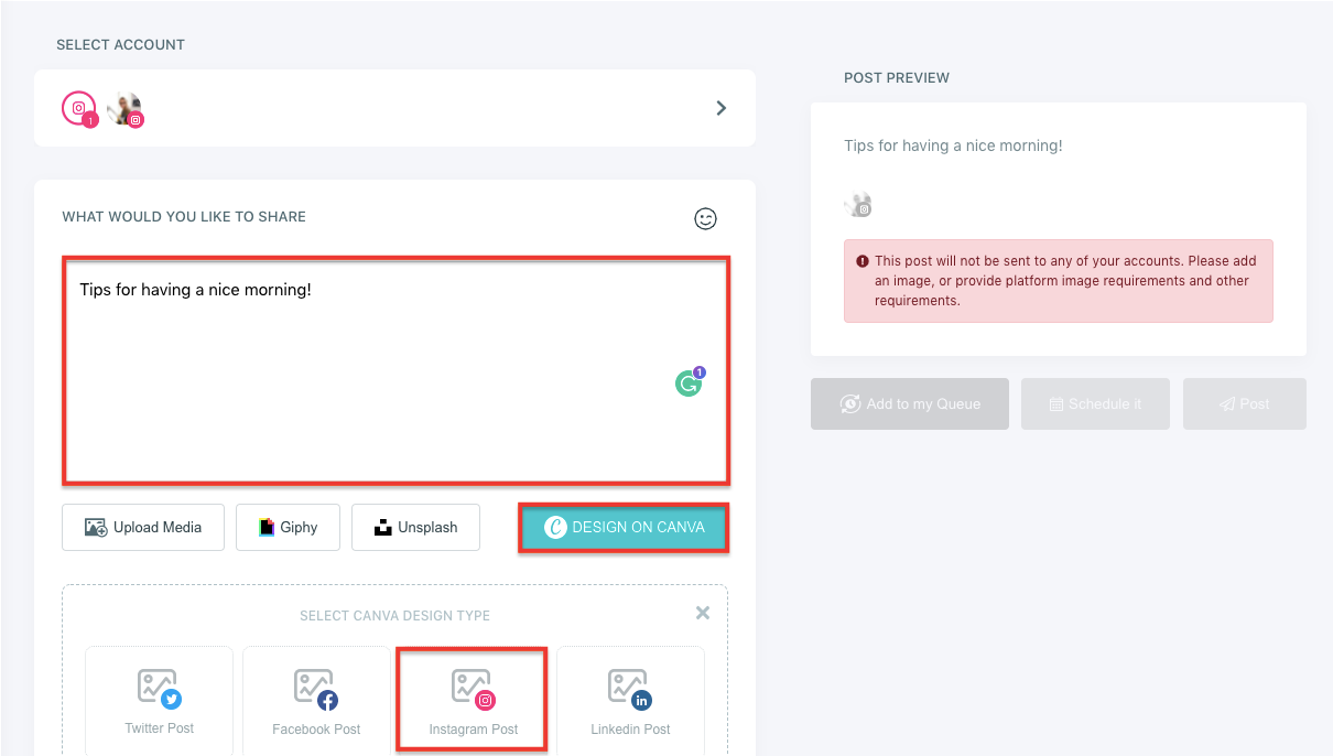 You can use the bigger box to write text. There are built-in features to design posts.
