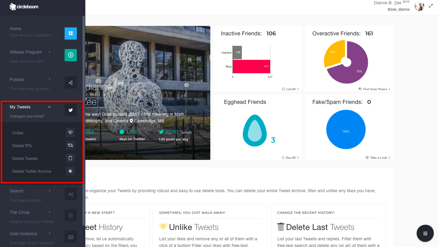 Circleboom Twitter has a very easy-to-use dashboard.