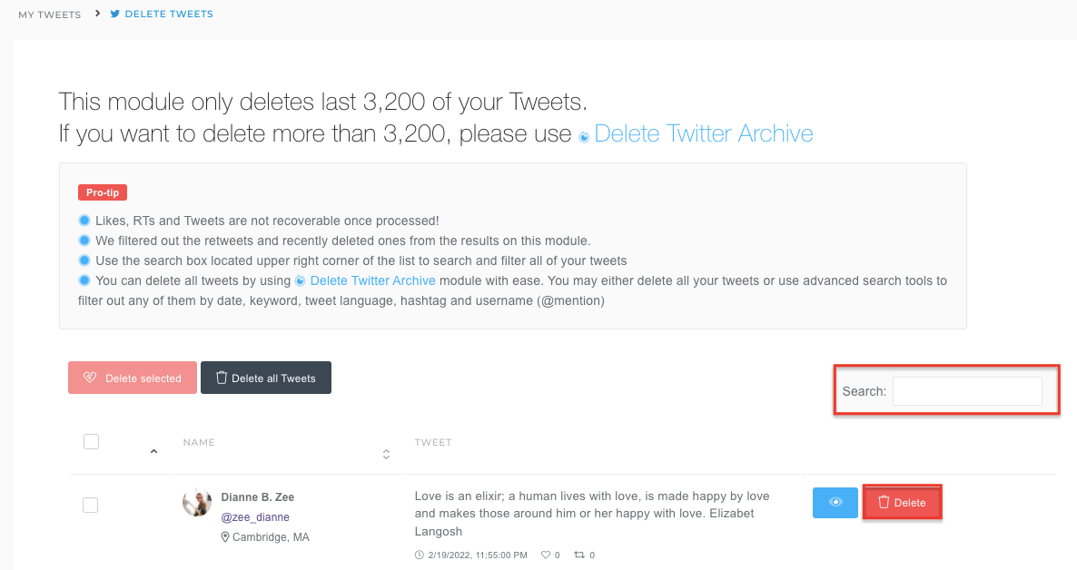 You can enter the date, keyword, hashtag, tweet language, and username (@mention) in the search bar.