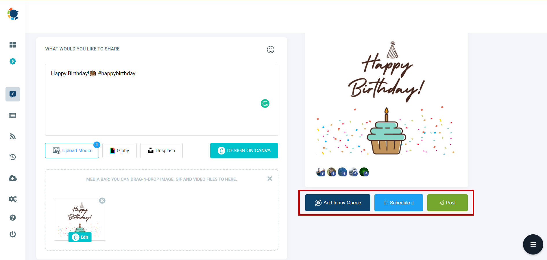 Post, schedule, or add to queue your Facebook at the best time via Circleboom Publish!