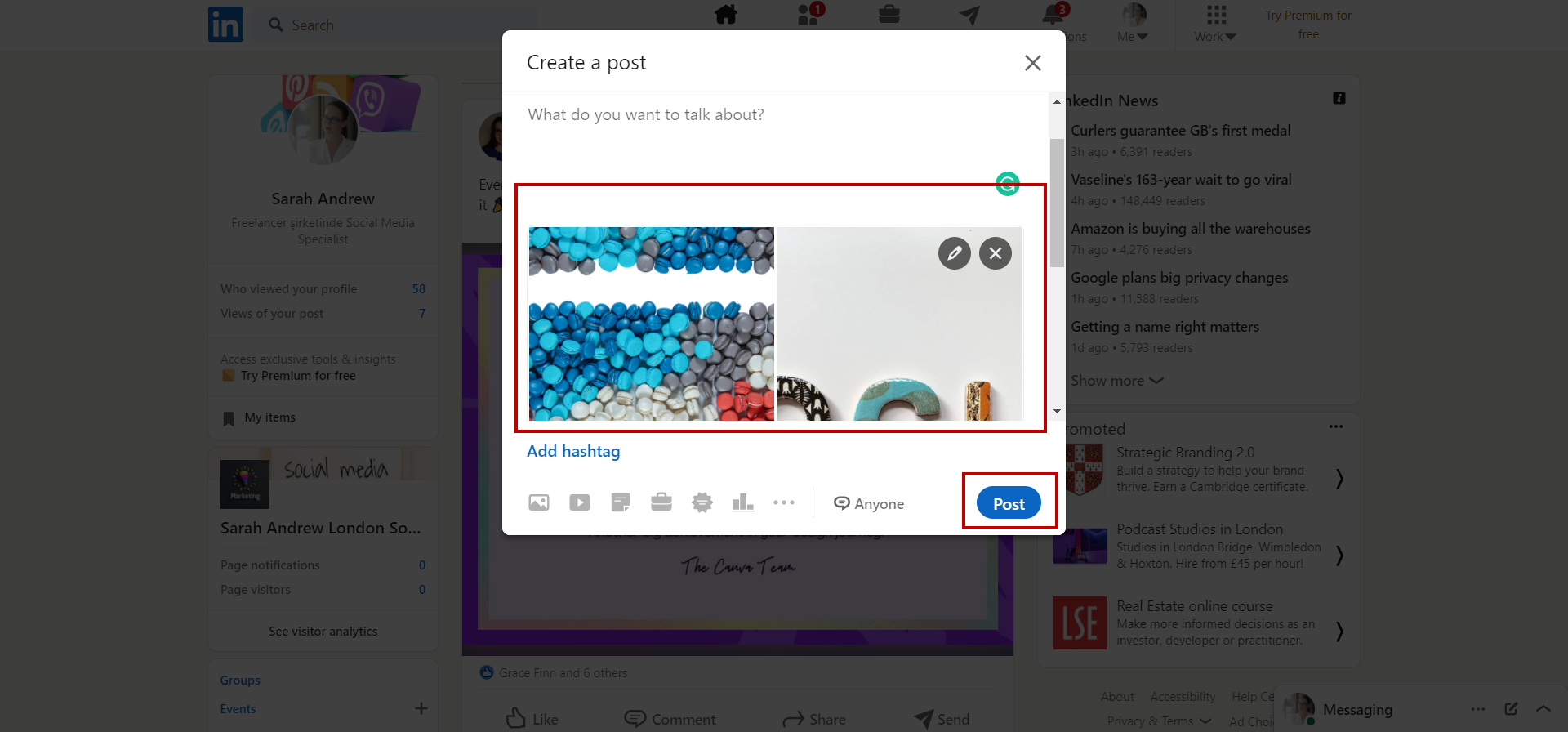 You can preview your multiple images on LinkedIn before publishing