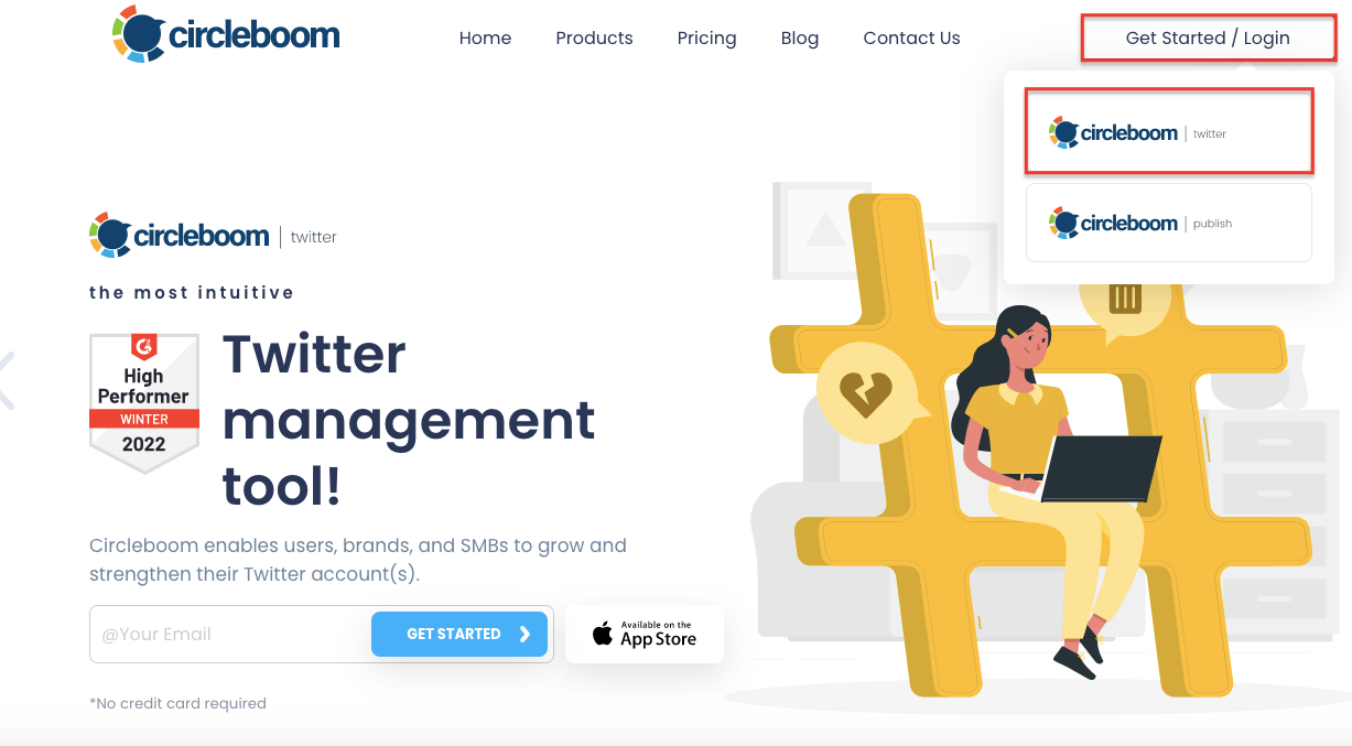 You can click on Circleboom Twitter part under the "Get Started".
