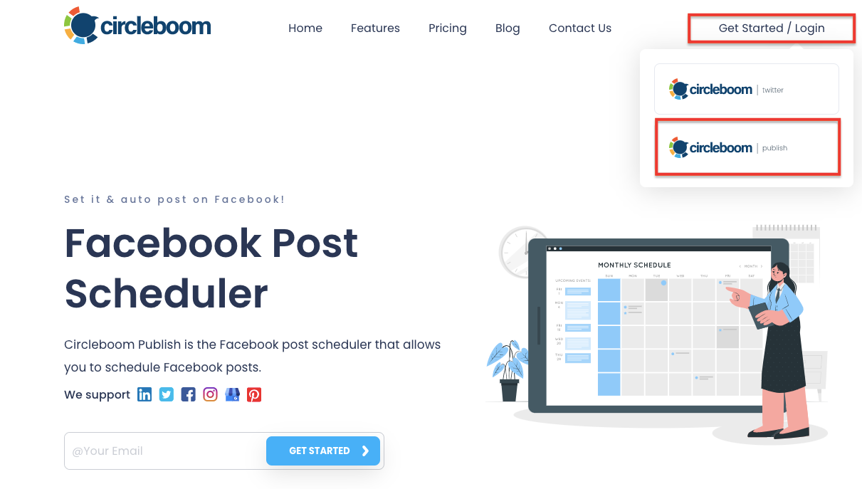 You can get started with Circleboom publish by clicking on the marked box.