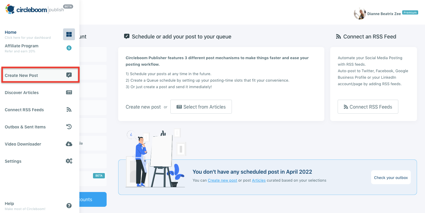 You can click on "Create New Post" on the sidebar.