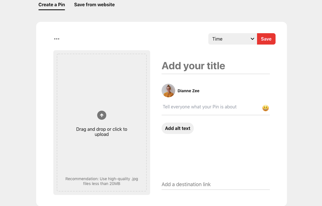 There are sections you can enter related information and add image to create a pin.