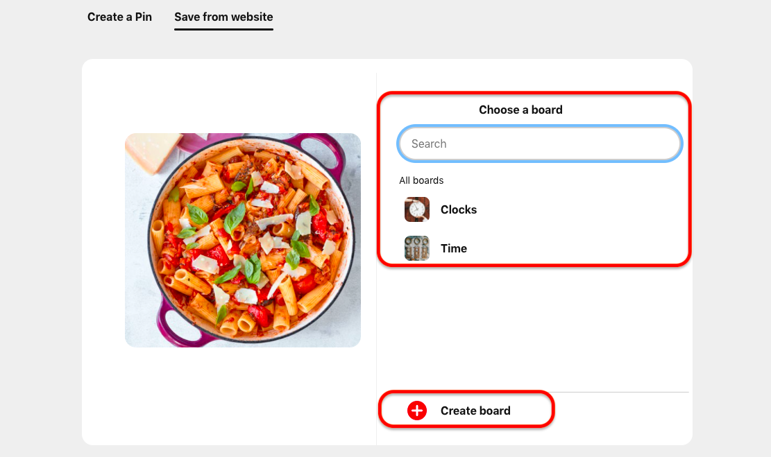 You can select relevant board or create a new one for your new pin. 