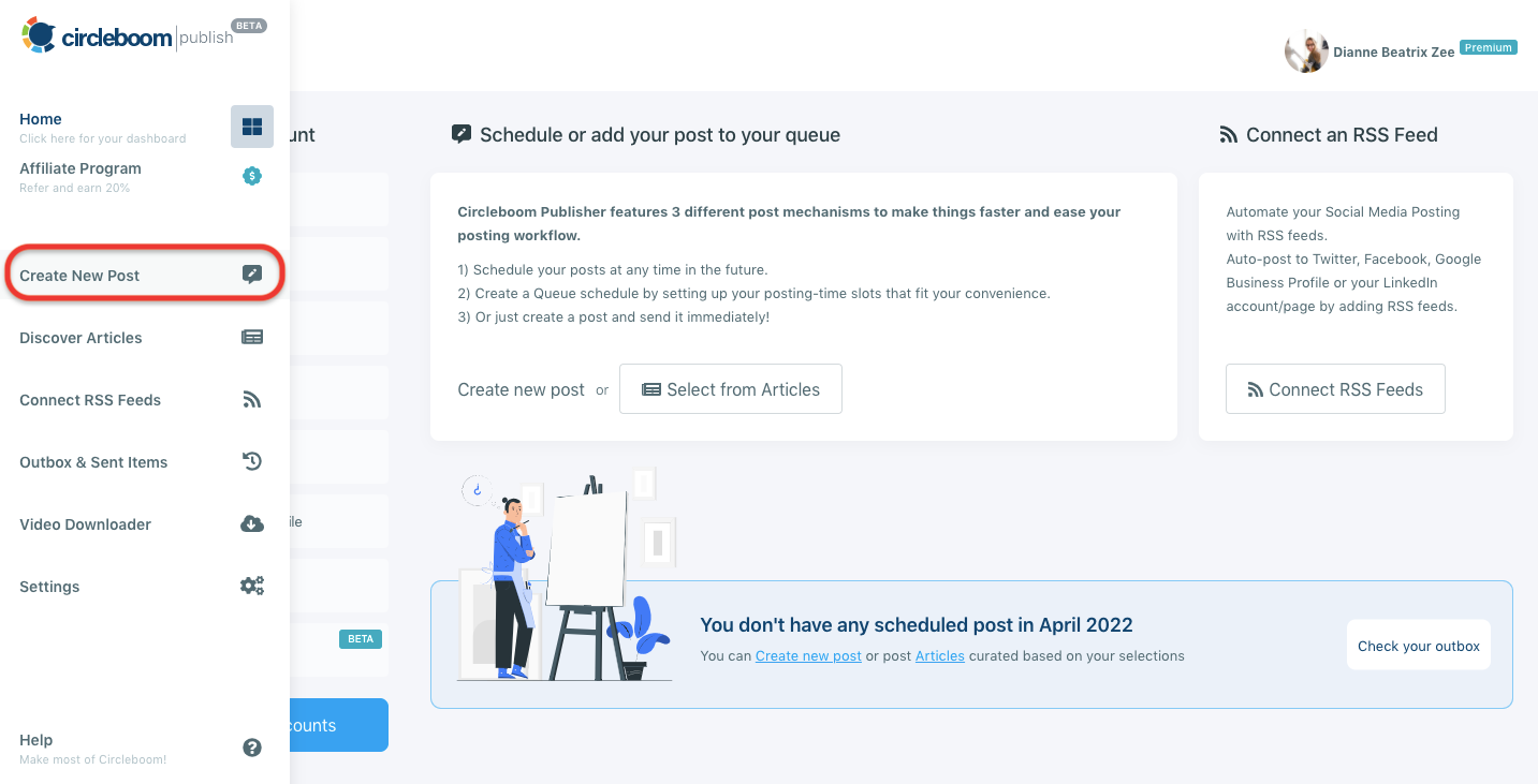 Click on the "create new post" part. 