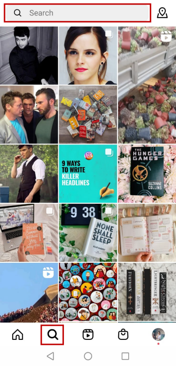 Search bar on Instagram app