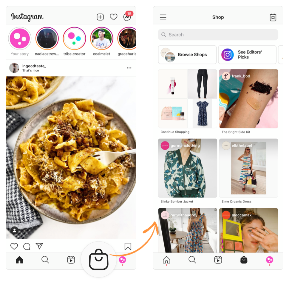 You can see the screen of shopping on Instagram.