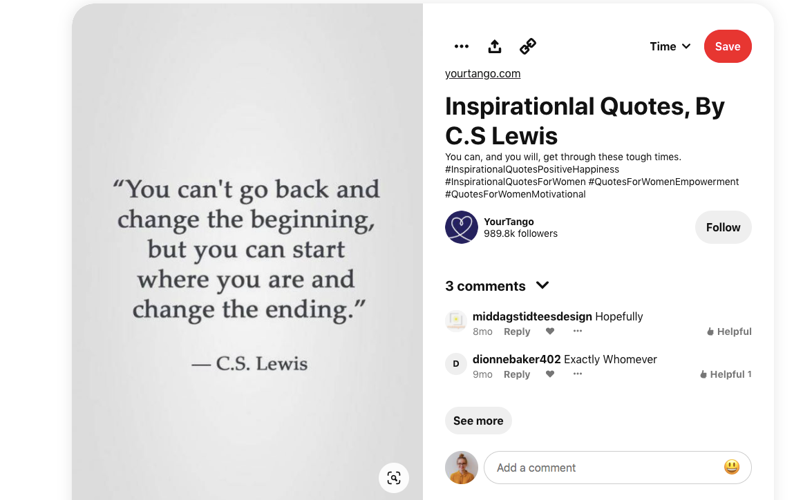 Pinterest boards sharing quotes can be very attractive.