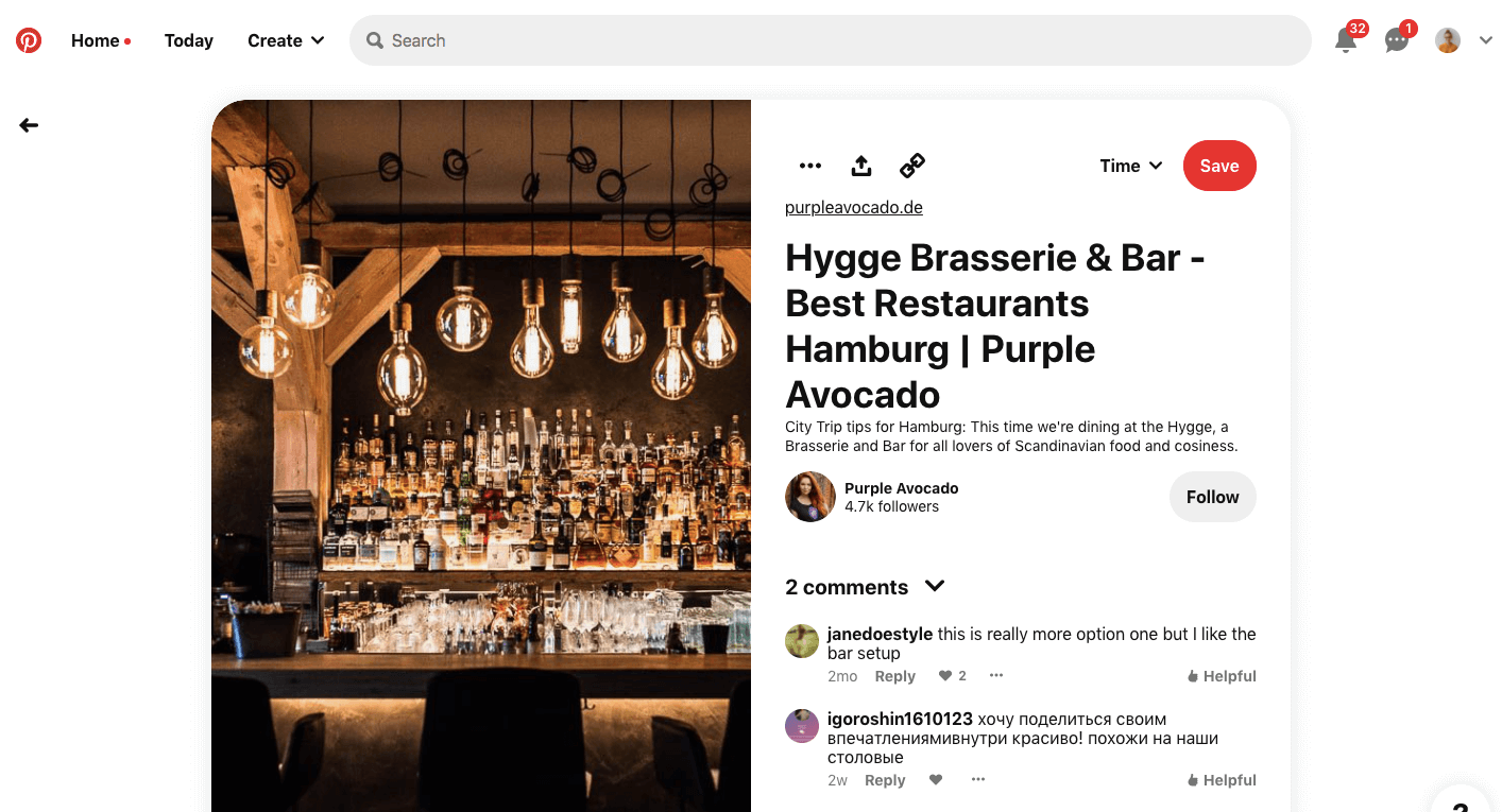 Save place on Pinterest to make a visit list.