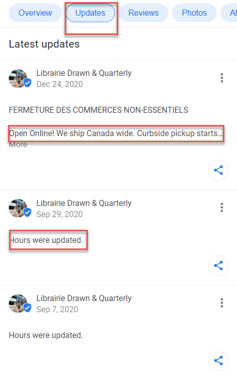 Google My Business updates