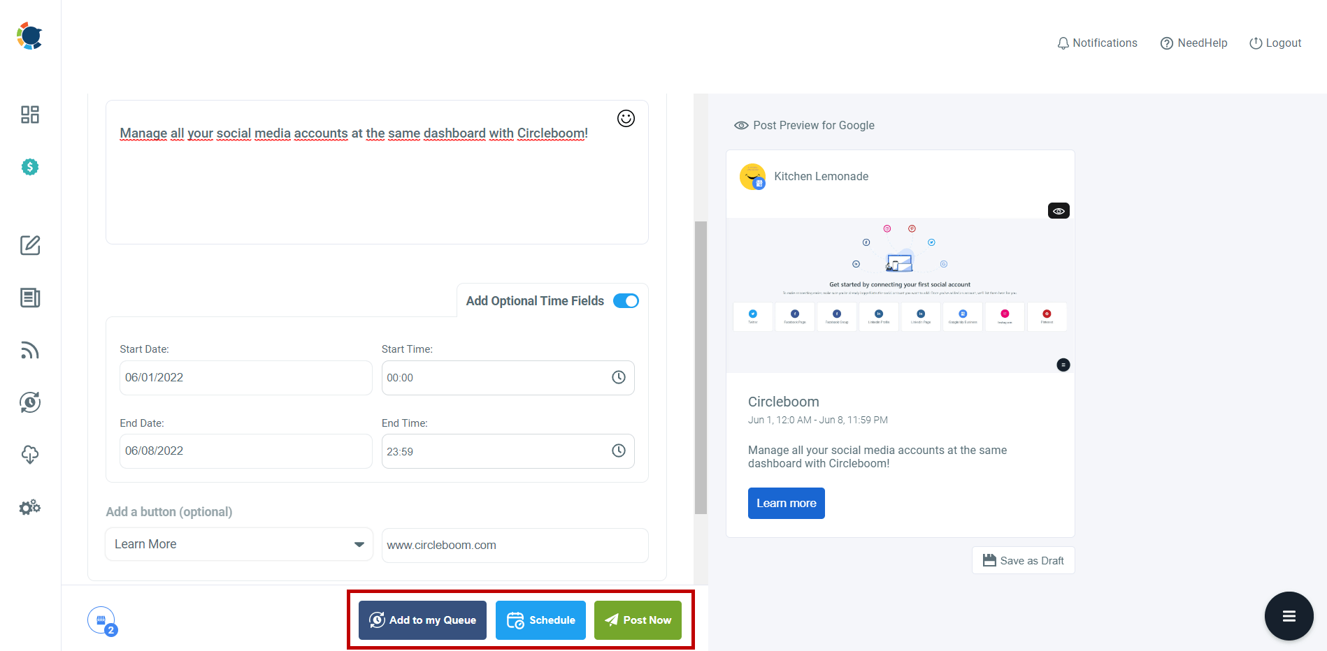 Circleboom Publish's Google Business post scheduler