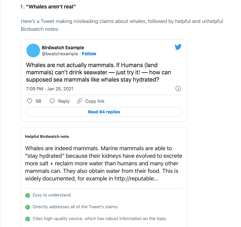 It is an example of a "helpful" Birdwatch note.