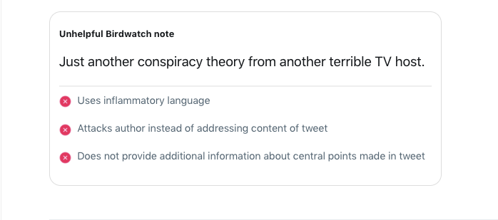 Here, it is an example of unhelpful Birdwatch note.