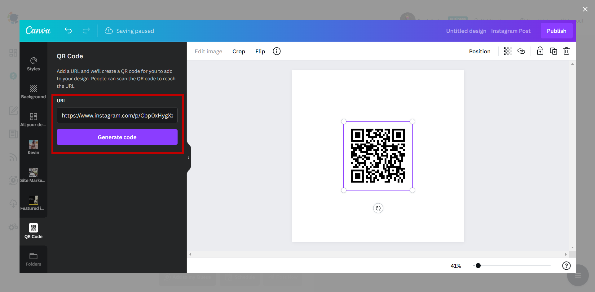 Instagram code generator.