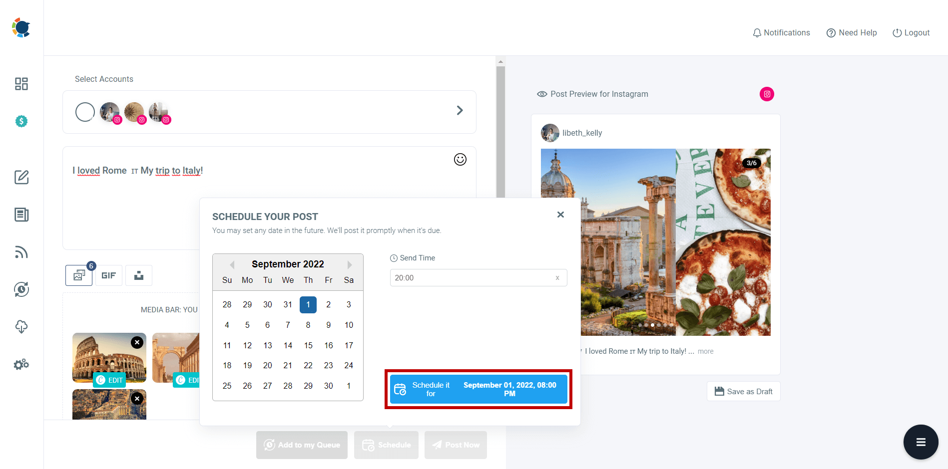 Instagram scheduler to share your carousel posts in the future.