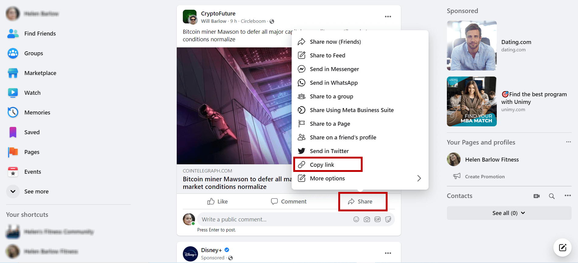 Share Facebook posts on LinkedIn.