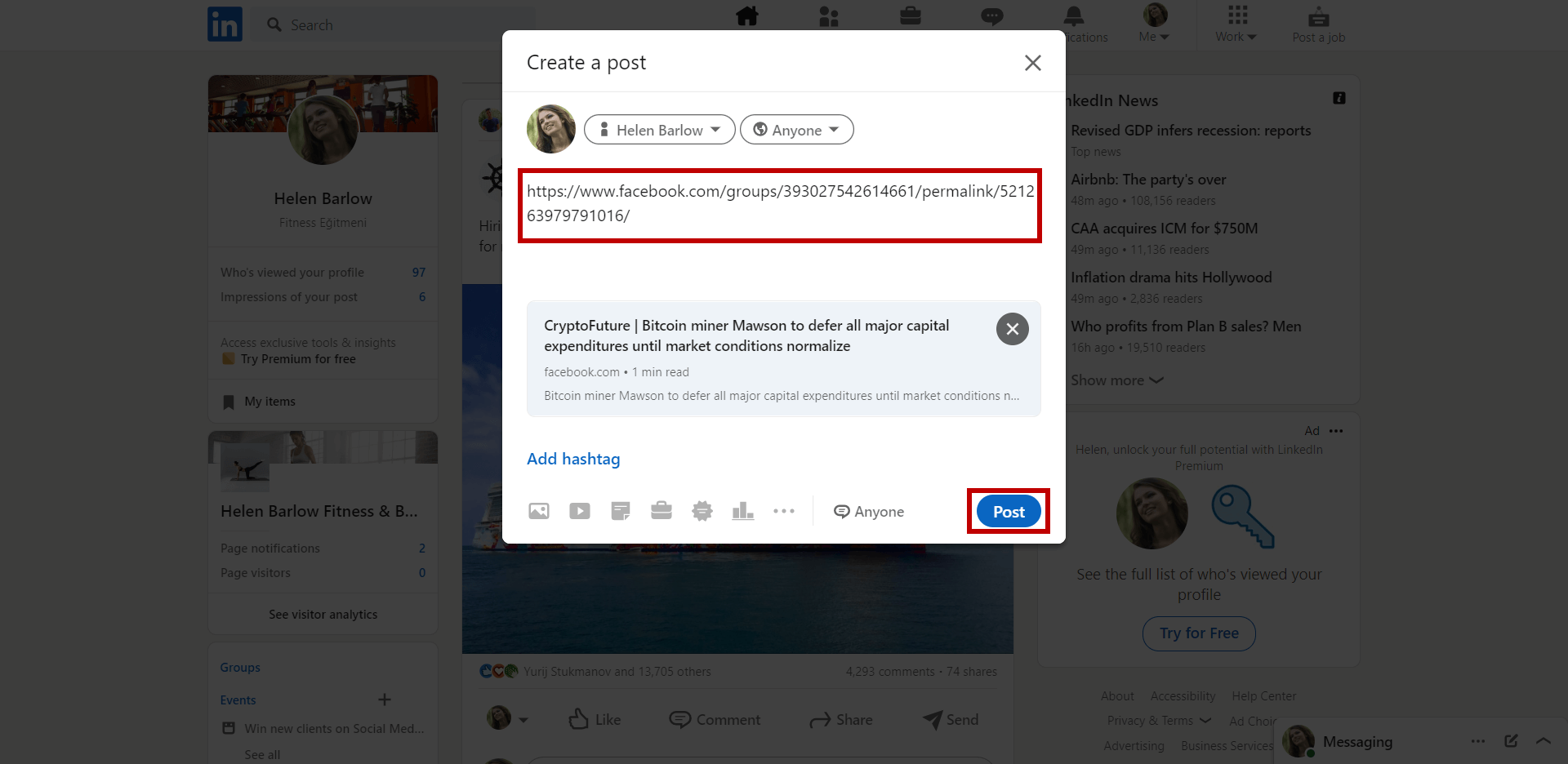 Post from Facebook to LinkedIn.