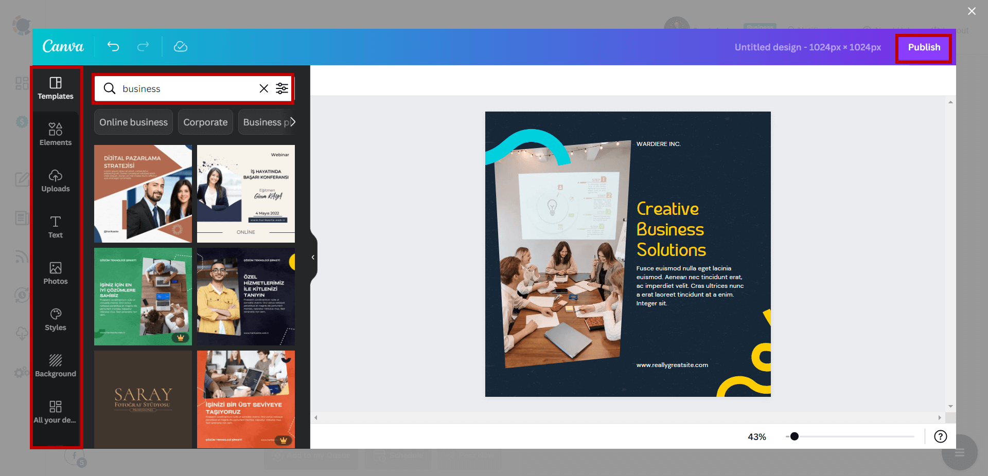 Design your Facebook and LinkedIn posts.